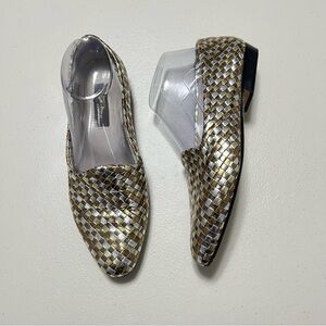 Sesto Meucci Metallic Woven Leather Slip On Italian Shoes